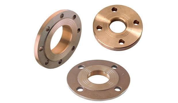 Machined bronze slip-on type flanges with raised faces and four-bolt drilling