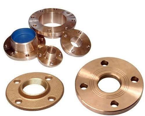 Assortment of machined bronze flanges: threaded, slip-on and hubbed types