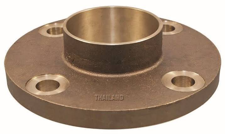 Bronze socket-weld flange with hub and recessed socket for pipe insertion