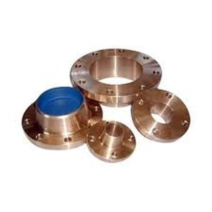 Set of bronze lap joint and ring flanges with a protective blue plug